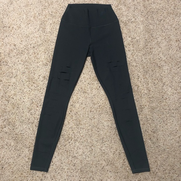 ALO Yoga Pants - ALO Yoga High Waisted Ripped Warrior Leggings Grey